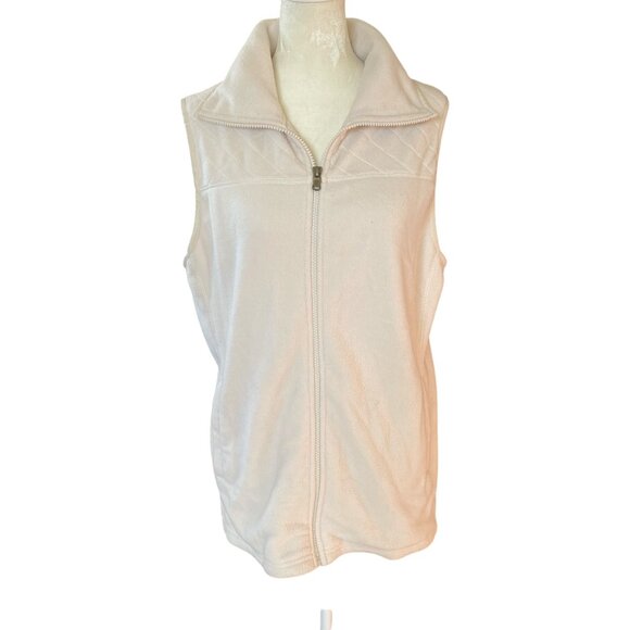 Chaps women's large cream sleeveless collared zip up stretchy soft fleece vest - Picture 1 of 10